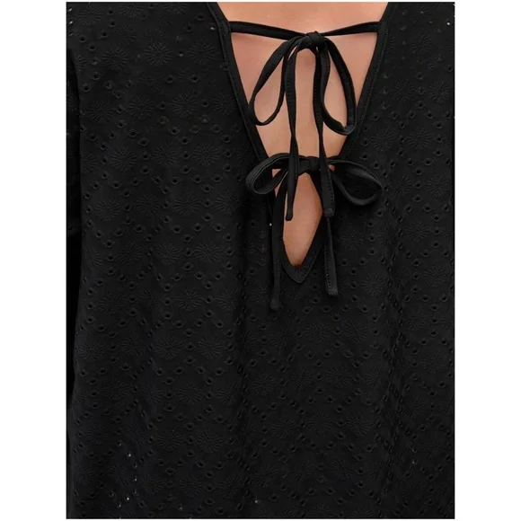 Boho Black Eyelet Tie Back Dress - Picture 4 of 5